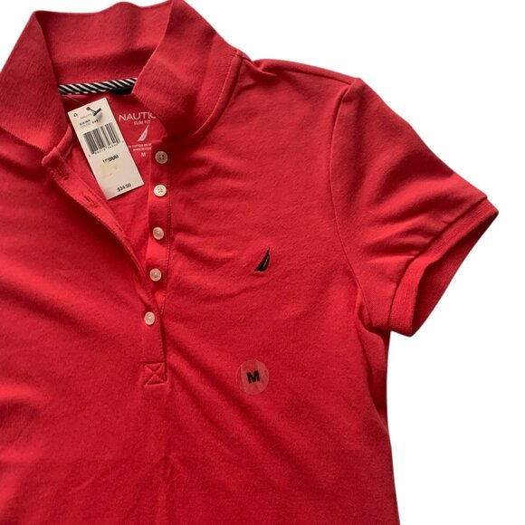 Nautica Slim Fit Womens Red Polo Top- Short Sleeve Collared Shirt- Med- NWT - Picture 4 of 9